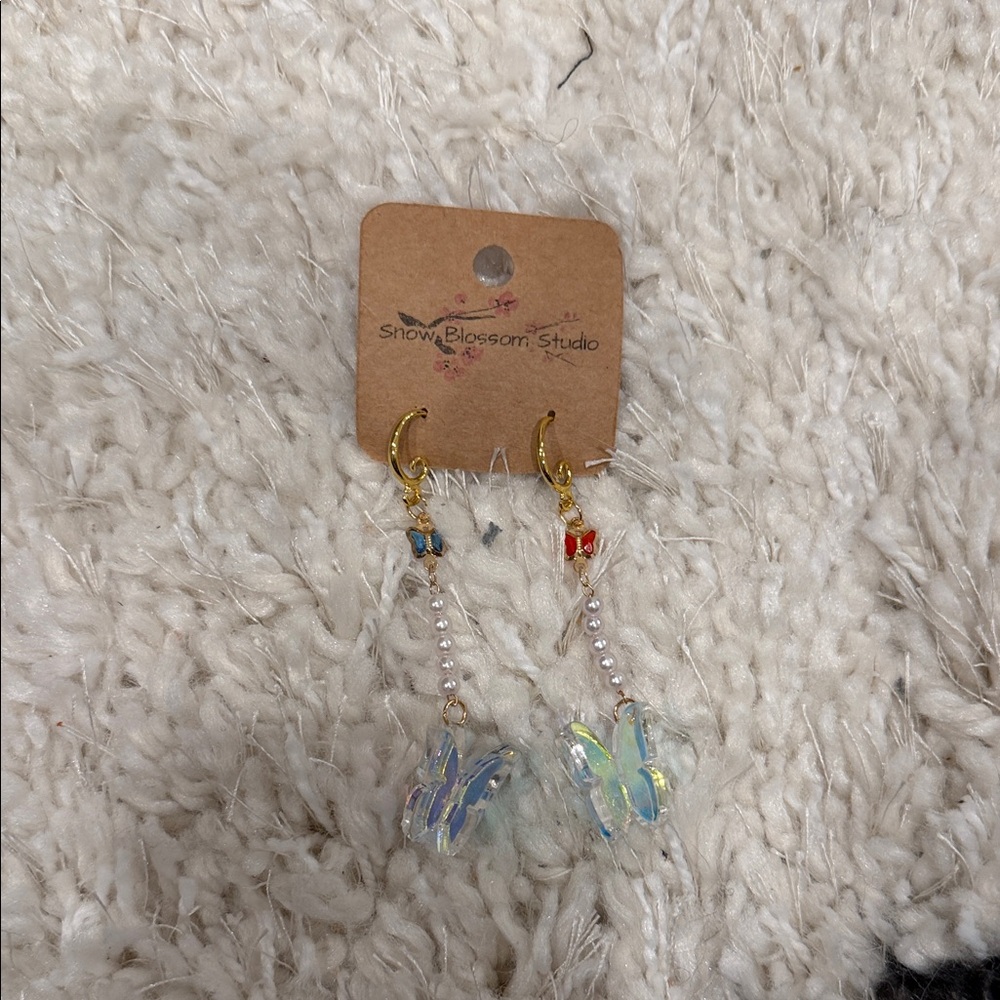 BTS Gold and Blue Butterfly Earrings